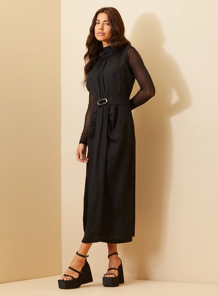 Vestido Midi Gola Alta Sem Manga