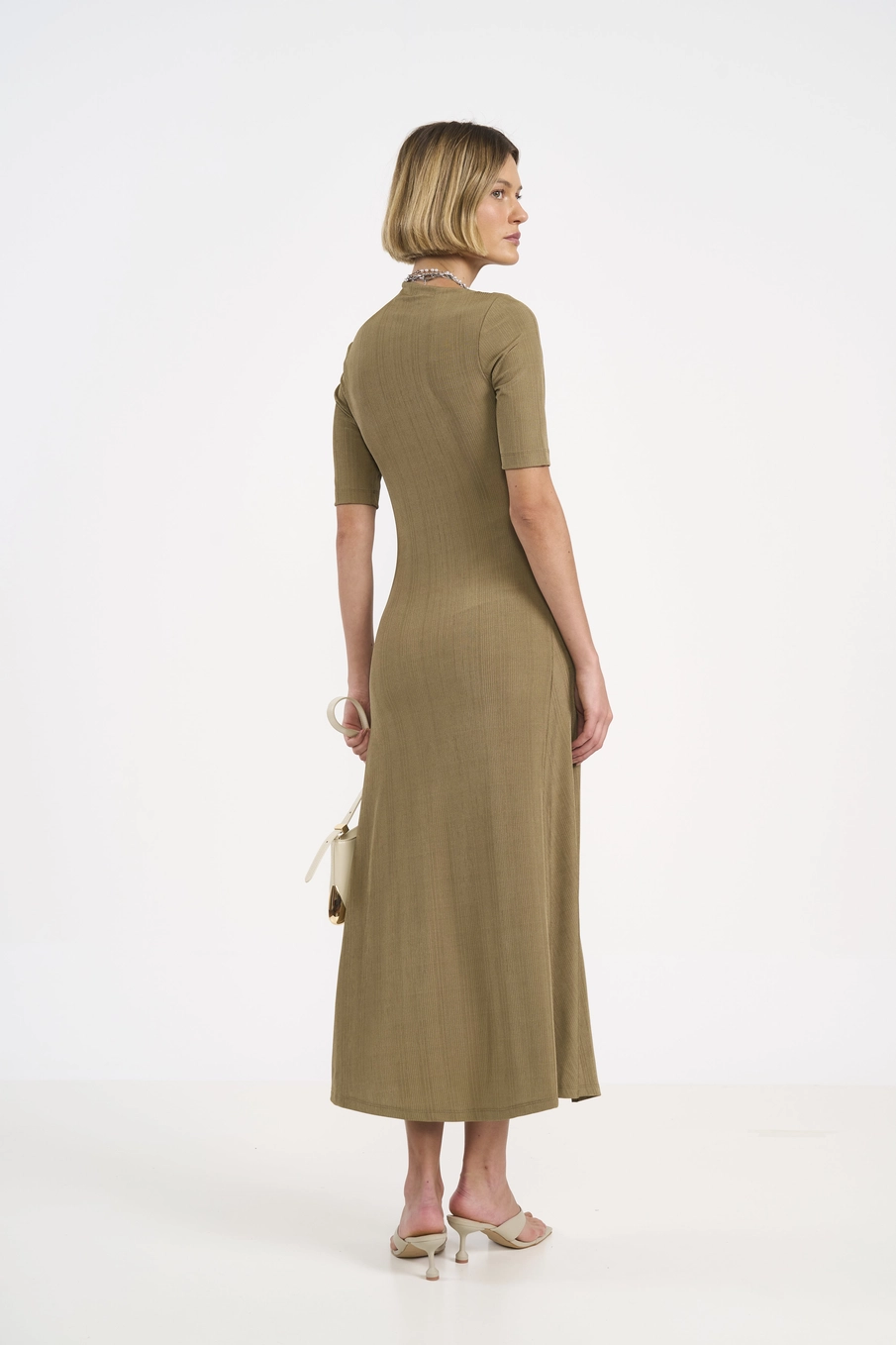 Vestido Midi Drapê Bege