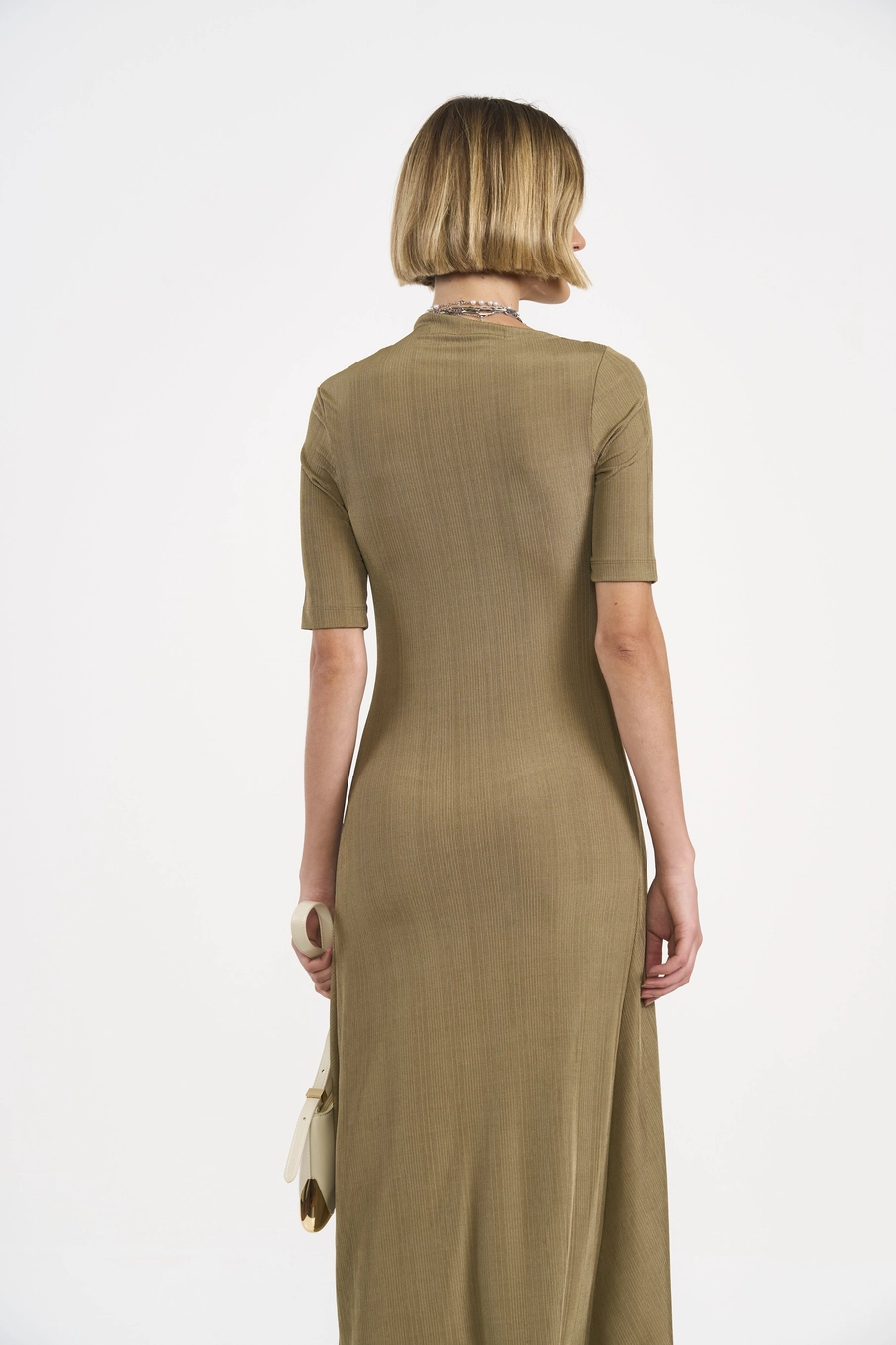Vestido Midi Drapê Bege