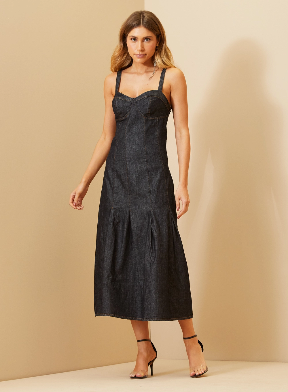 Vestido Midi Jeans Com Recortes Índigo 2