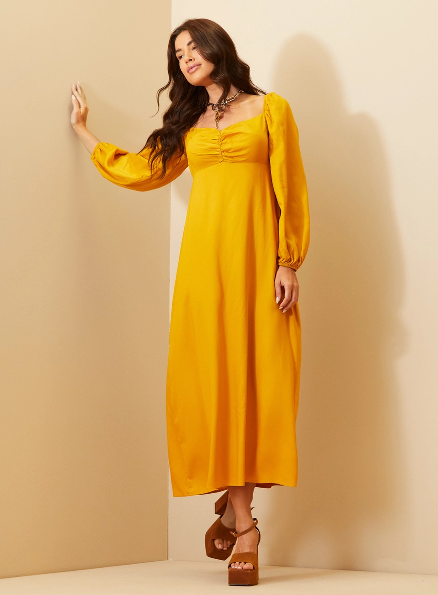 Vestido Feminino Midi Com Mangas Bufantes Amarelo Sunray 1