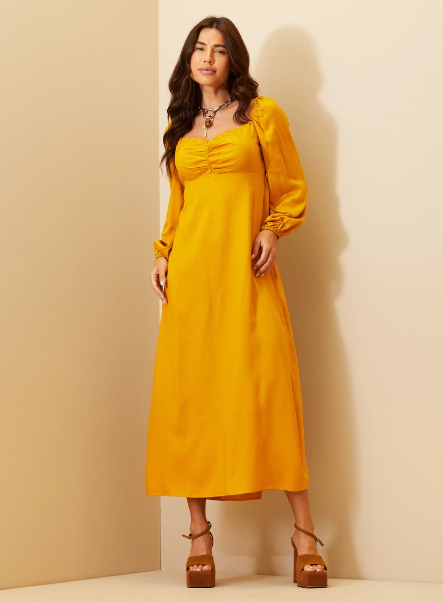Vestido Feminino Midi Com Mangas Bufantes Amarelo Sunray 2