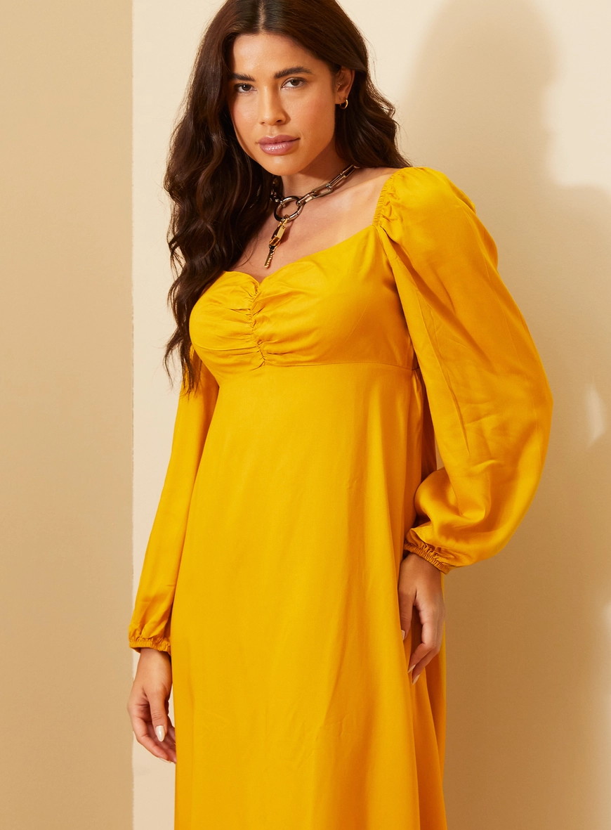 Vestido Feminino Midi Com Mangas Bufantes Amarelo Sunray 3