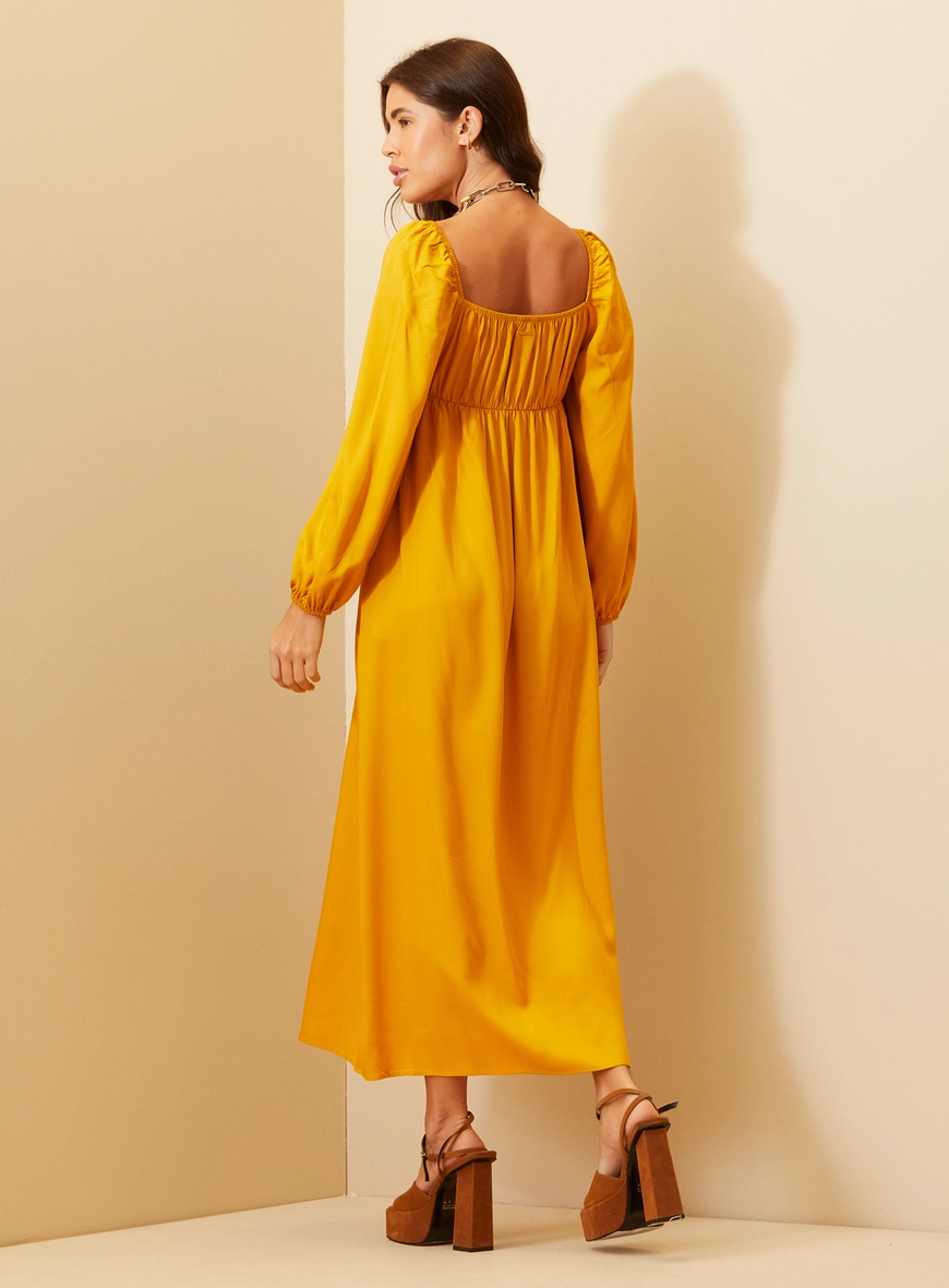 Vestido Feminino Midi Com Mangas Bufantes Amarelo Sunray 4