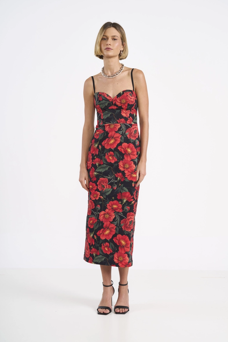 Vestido Midi Estampa Magnólia