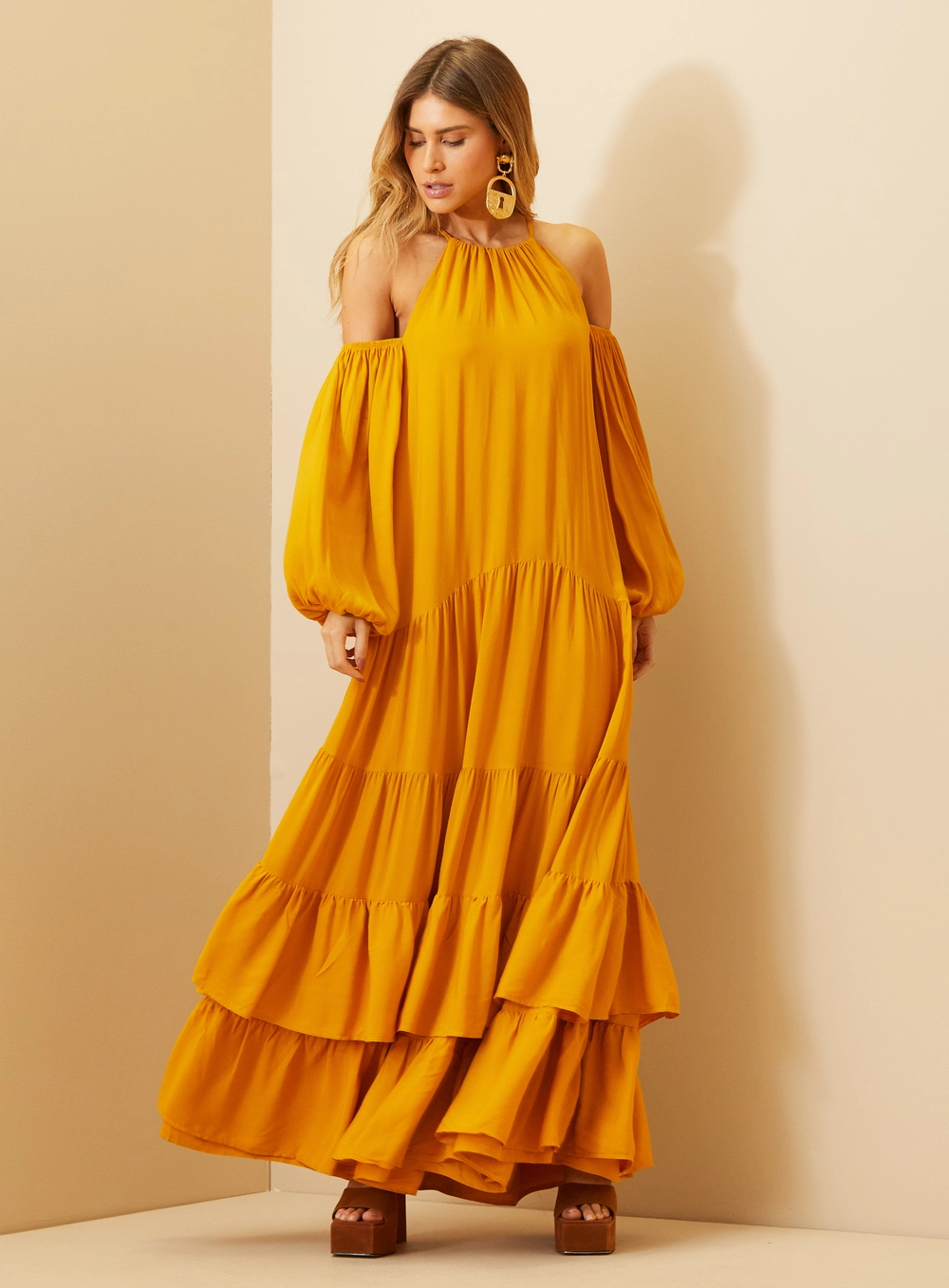 Vestido Longo Ombro A Ombro Amarelo Sunray 2