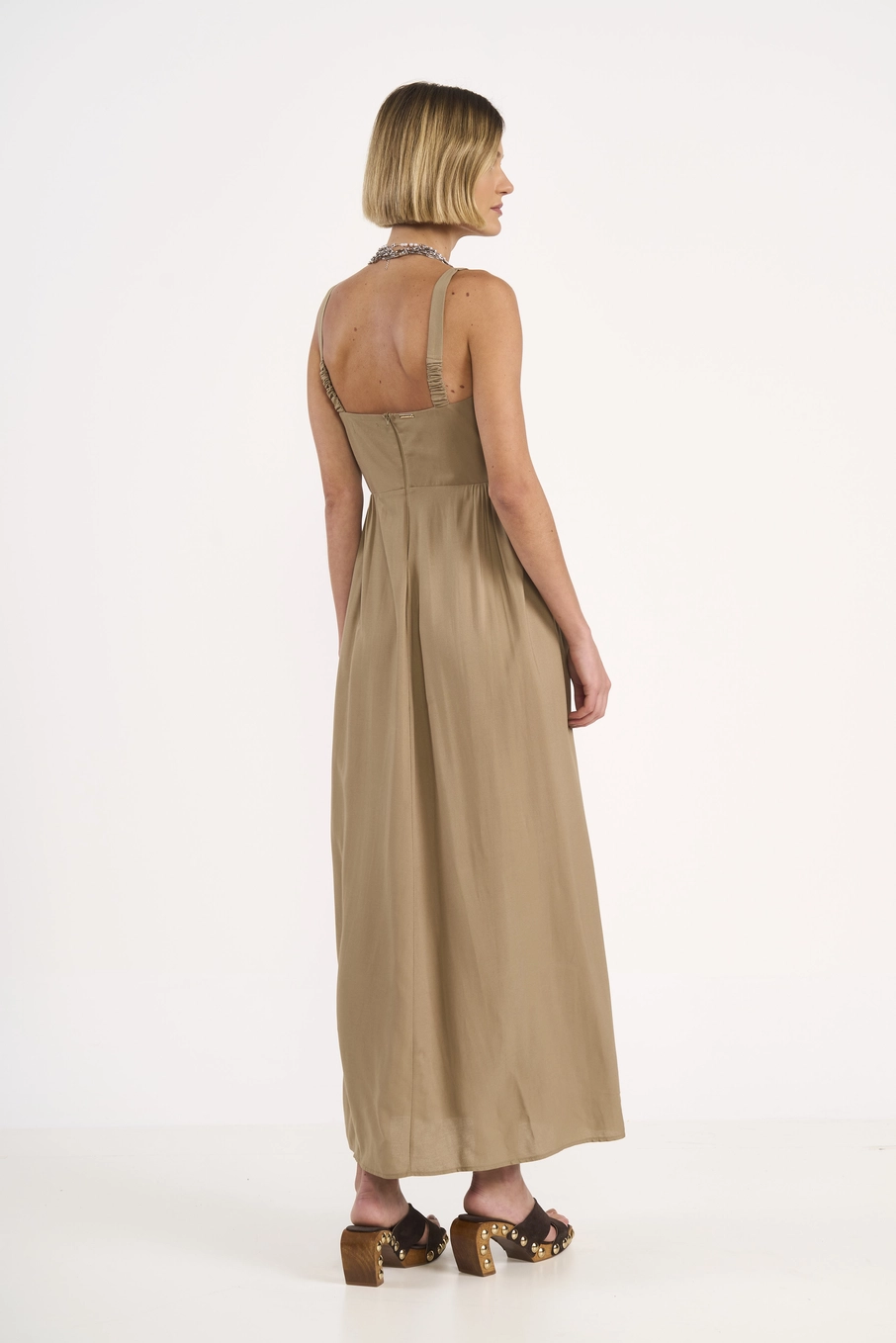 Vestido Longo Acinturado Bege Misk