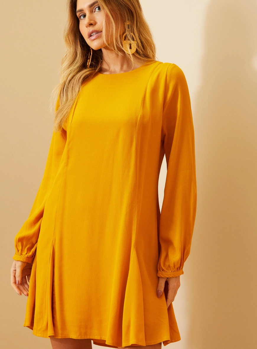 Vestido Feminino Curto Manga Longa Com Recortes Amarelo Sunray 5
