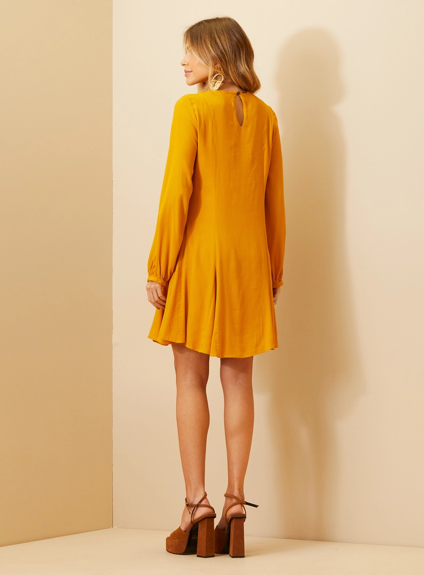 Vestido Feminino Curto Manga Longa Com Recortes Amarelo Sunray 7