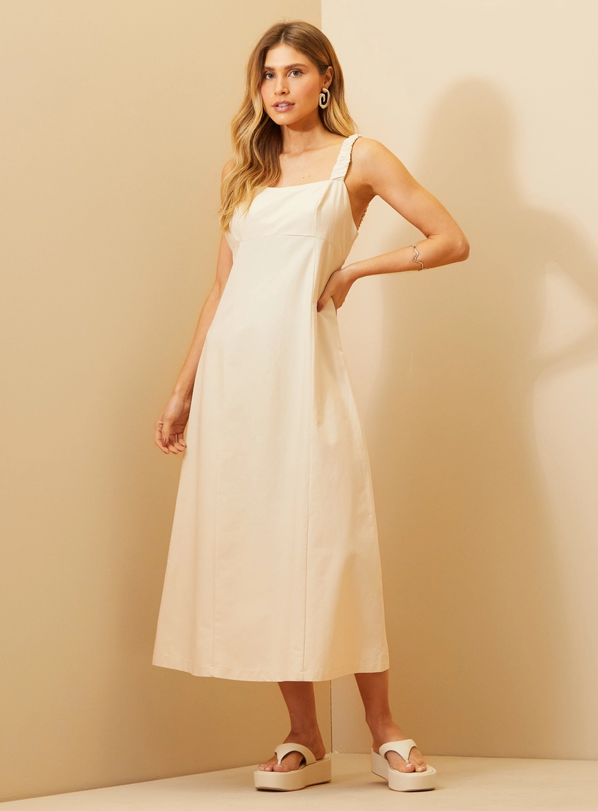 Vestido Feminino Midi Sem Mangas Bege 2