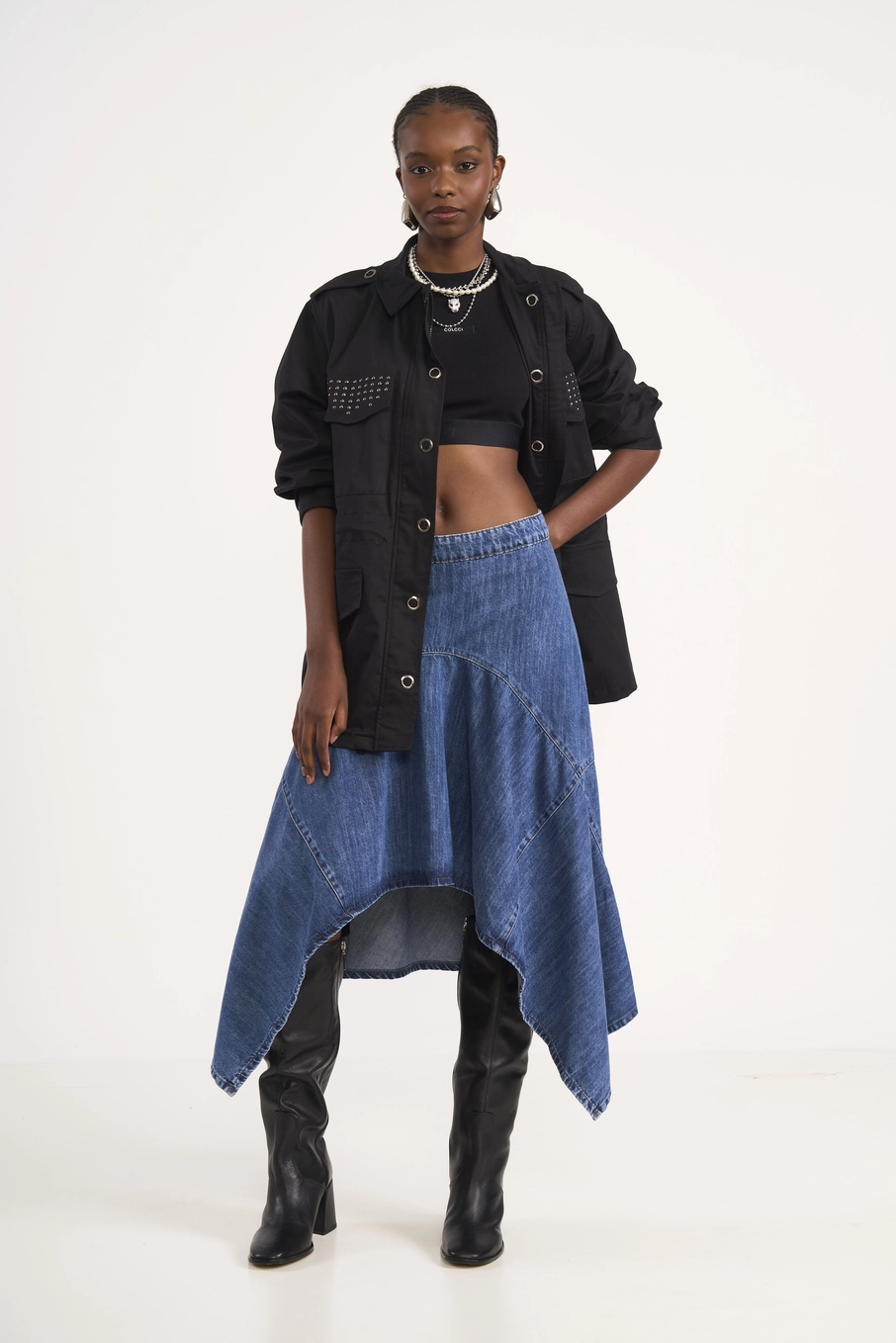 Top Cropped Canelado Preto