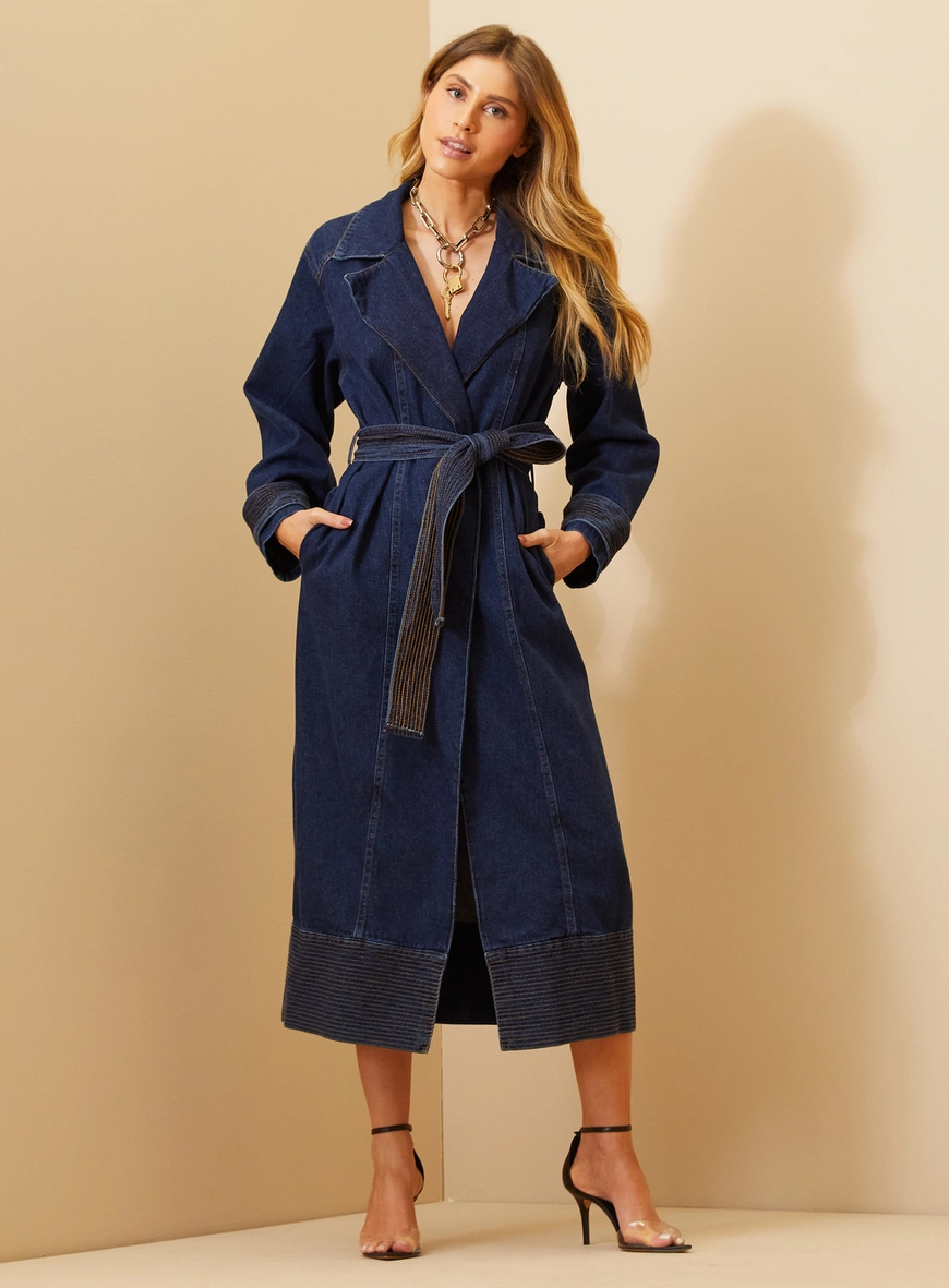 Casaco Feminino Trench Coat Em Jeans Índigo 1