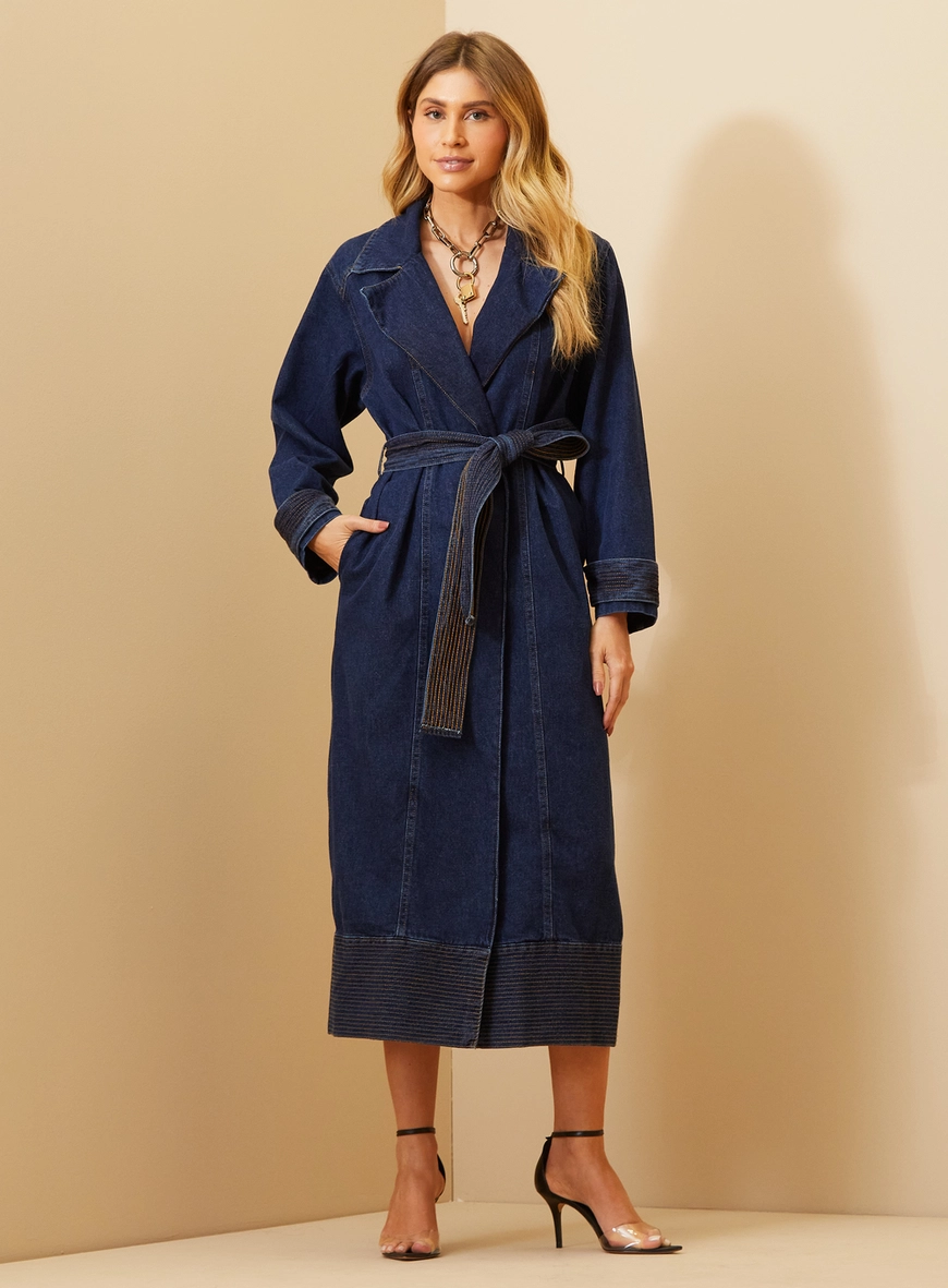 Casaco Feminino Trench Coat Em Jeans Índigo 2