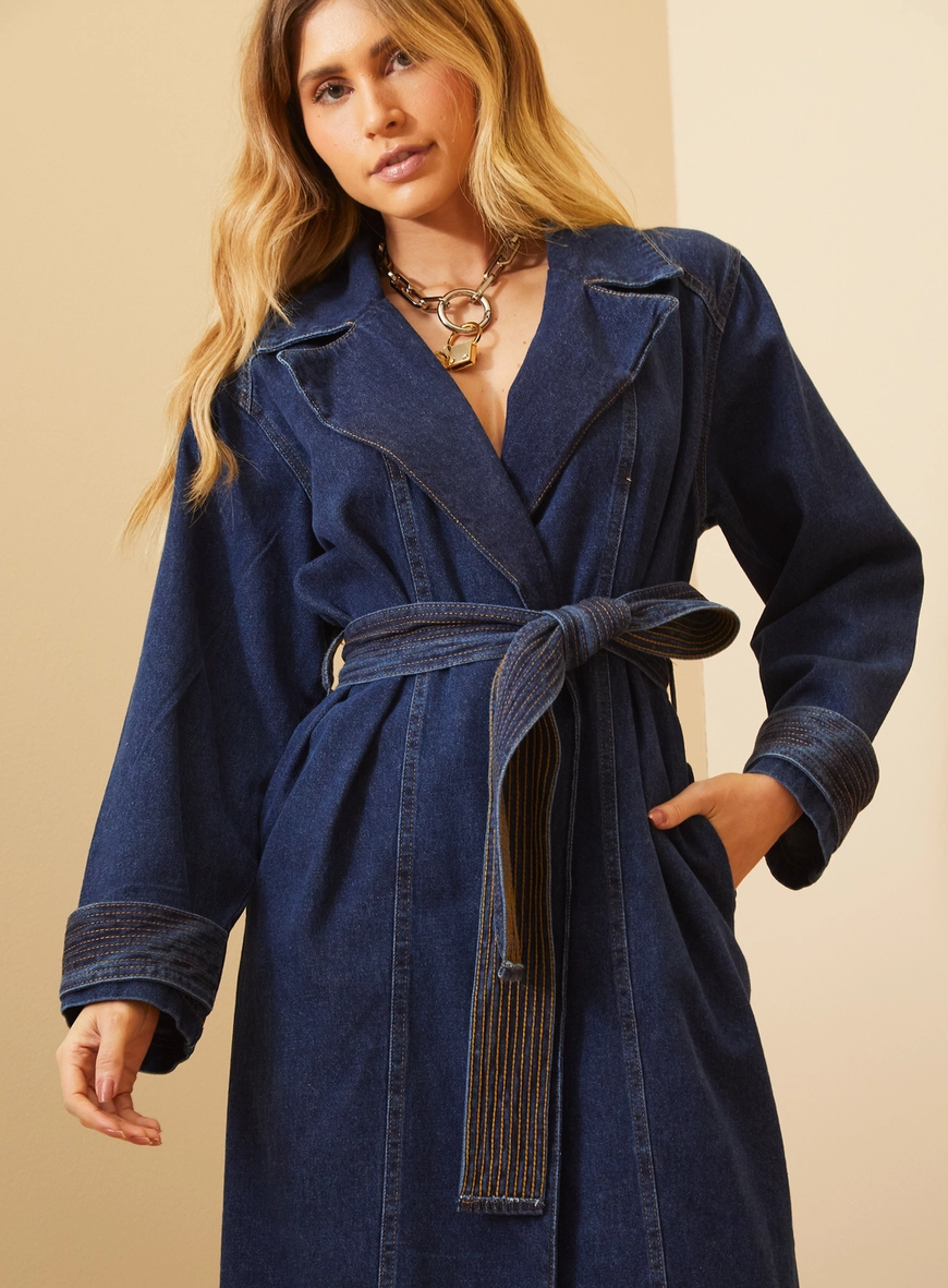 Casaco Feminino Trench Coat Em Jeans Índigo 3