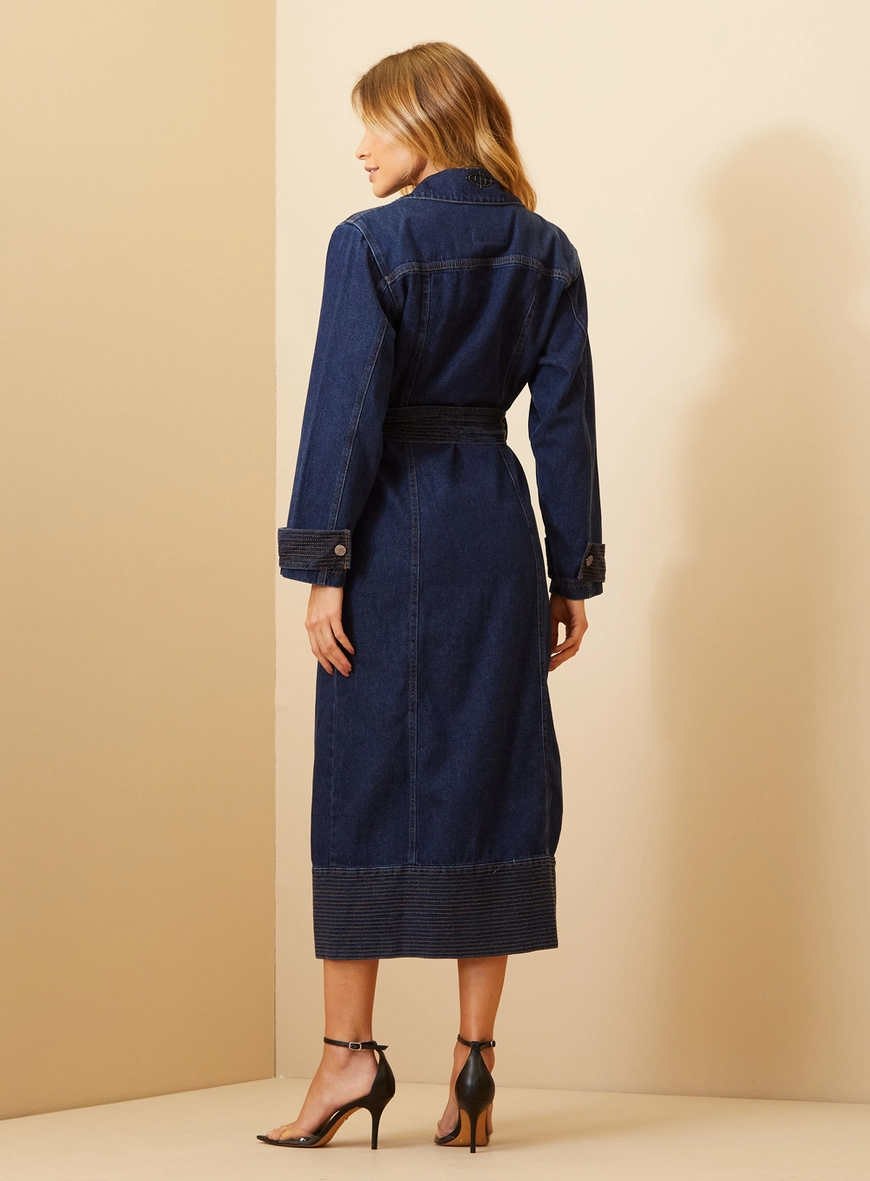 Casaco Feminino Trench Coat Em Jeans Índigo 4