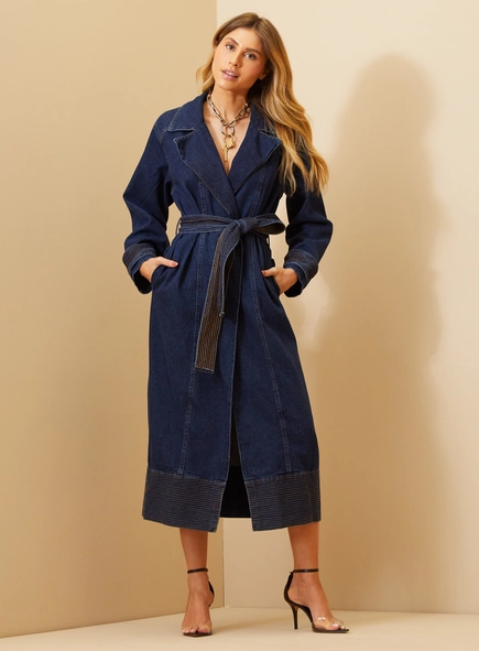Casaco Feminino Trench Coat Em Jeans