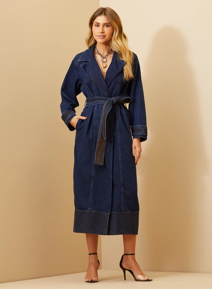 Casaco Feminino Trench Coat Em Jeans