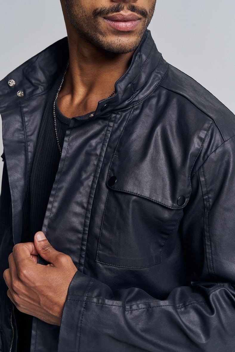 Casaco Masculino Sarja Resinado Com Bolsos Preto 3