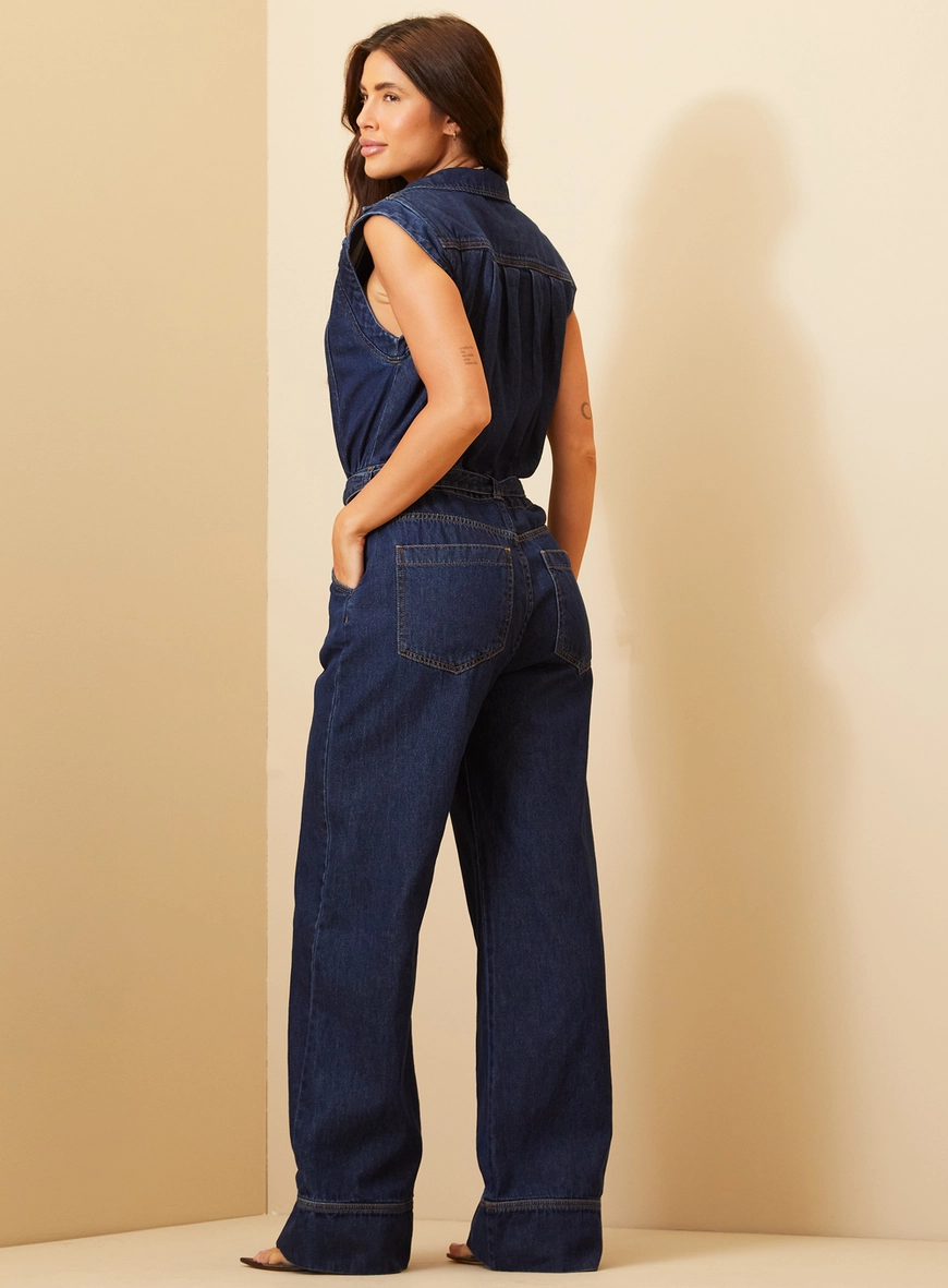 Macacão Jeans Com Cinto Índigo 4