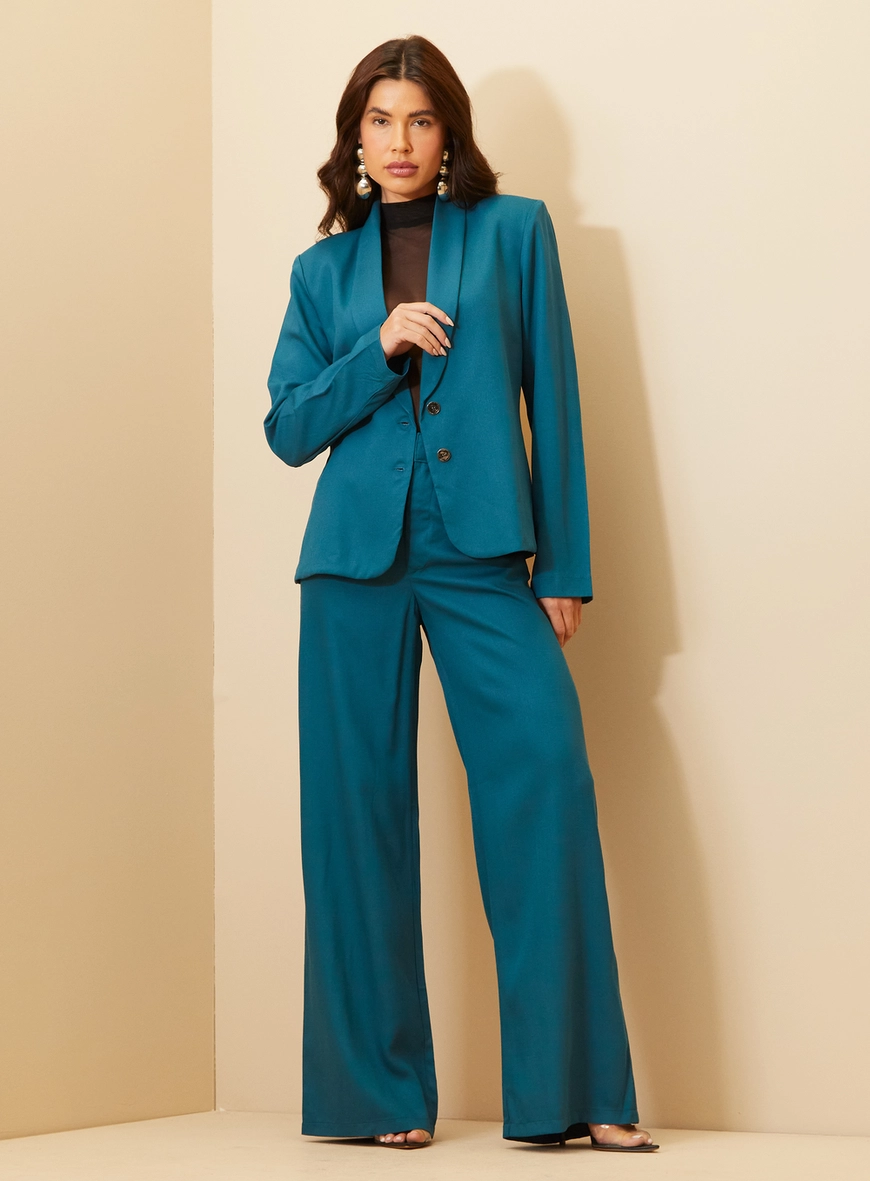 Blazer Feminino Com Lapela Alongada - Alfaiataria Azul 1