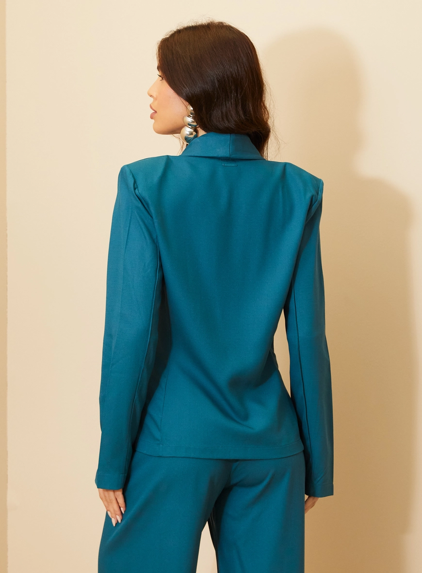 Blazer Feminino Com Lapela Alongada - Alfaiataria Azul 4