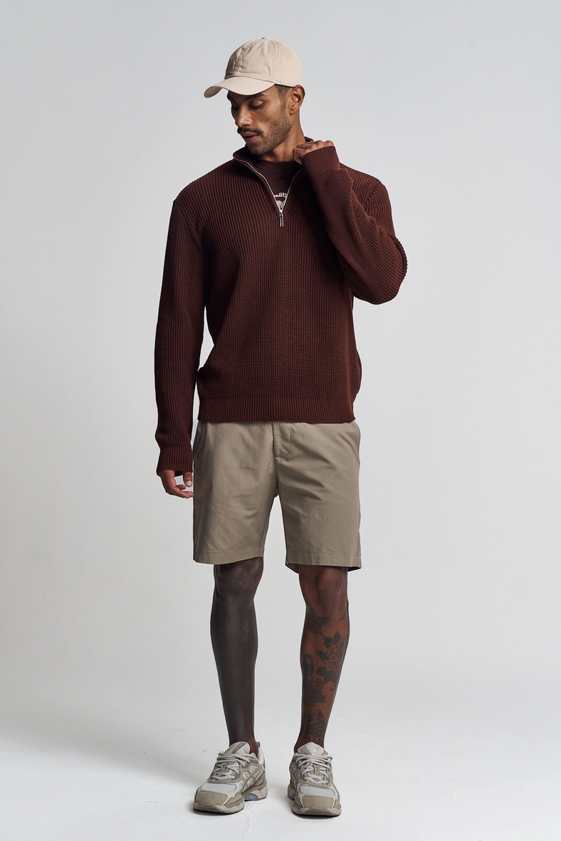 Suéter Masculino Em Tricot Com Zíper Marrom 1