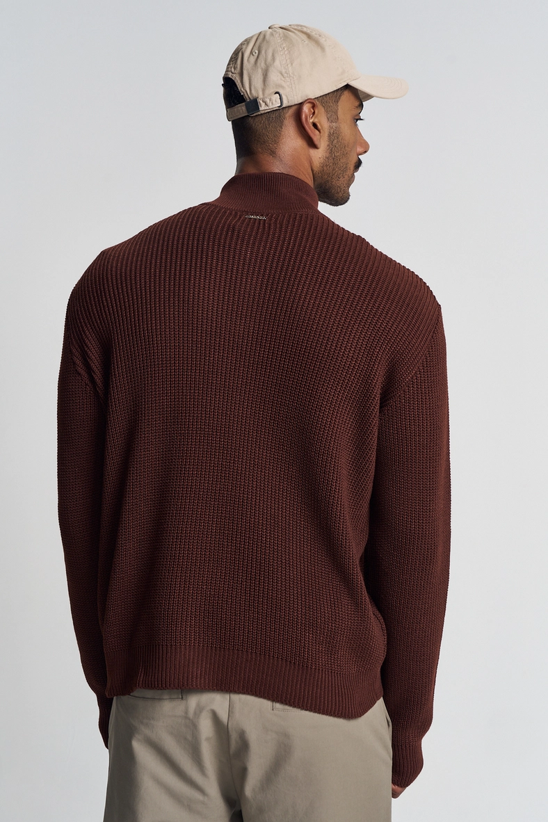 Suéter Masculino Em Tricot Com Zíper Marrom 3