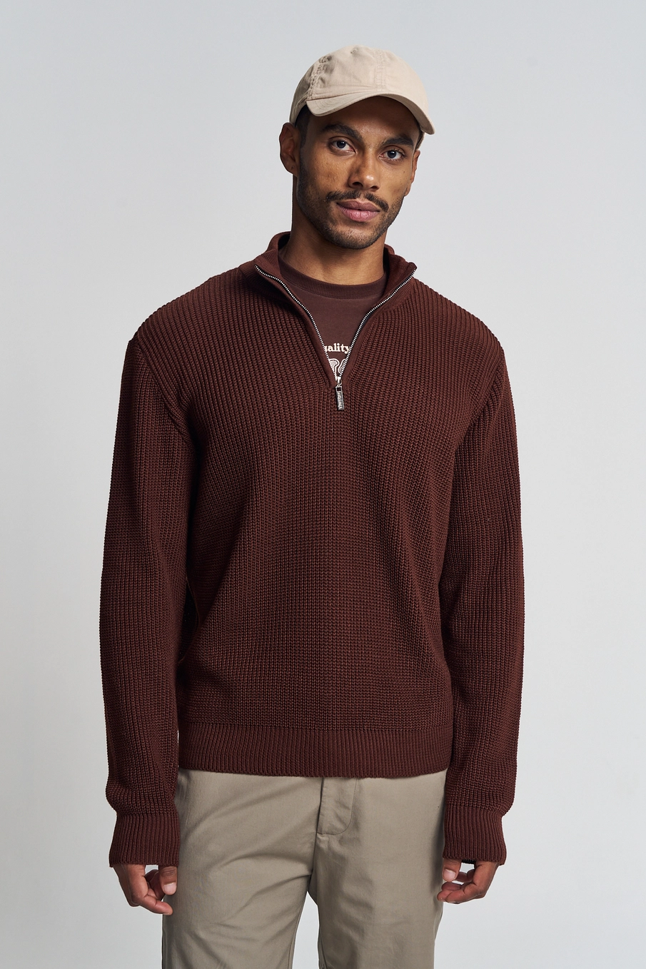 Suéter Masculino Em Tricot Com Zíper Marrom 2