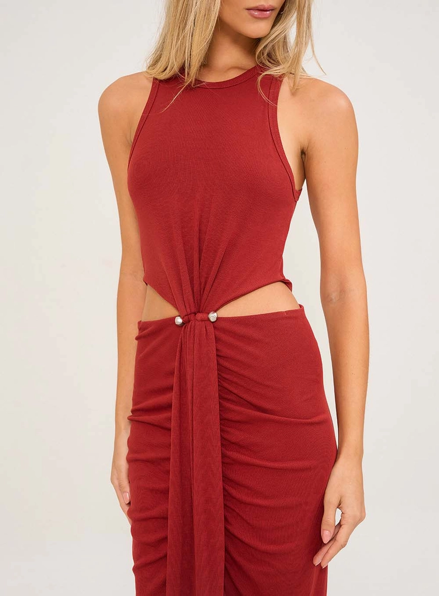 Vestido Longo Com Decote Nadador Vermelho 3