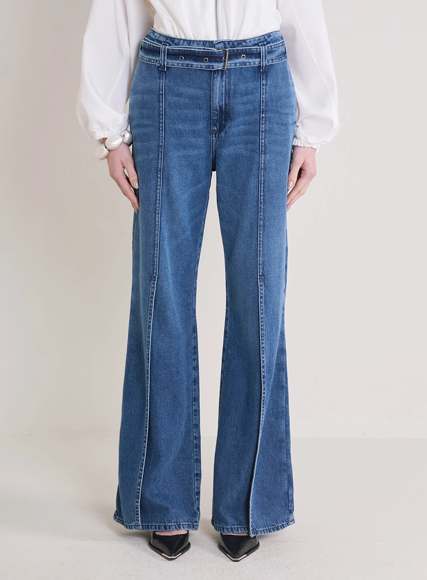 Calça Jeans New Com Cinto E Nervuras Índigo