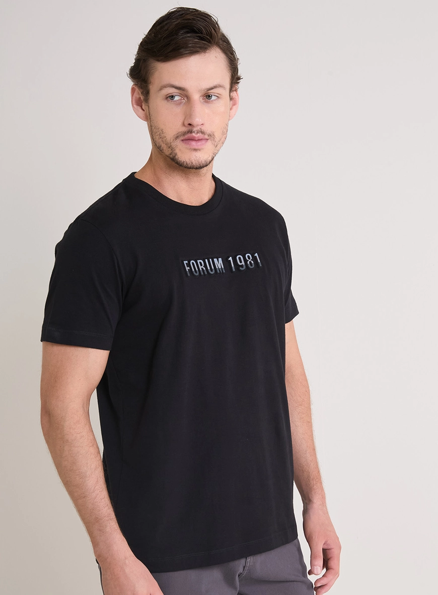 Camiseta Masculina New Slim Com Aplicação Preto