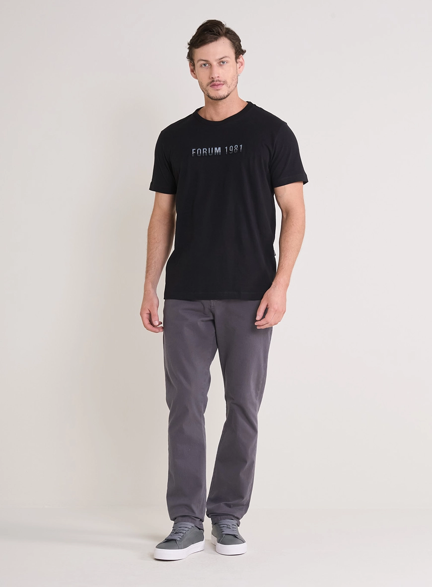 Camiseta Masculina New Slim Com Aplicação Preto