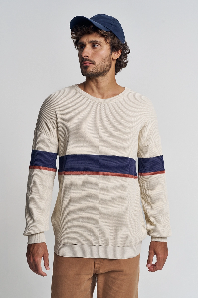 Suéter Masculino Tricô Com Listras - Fleece