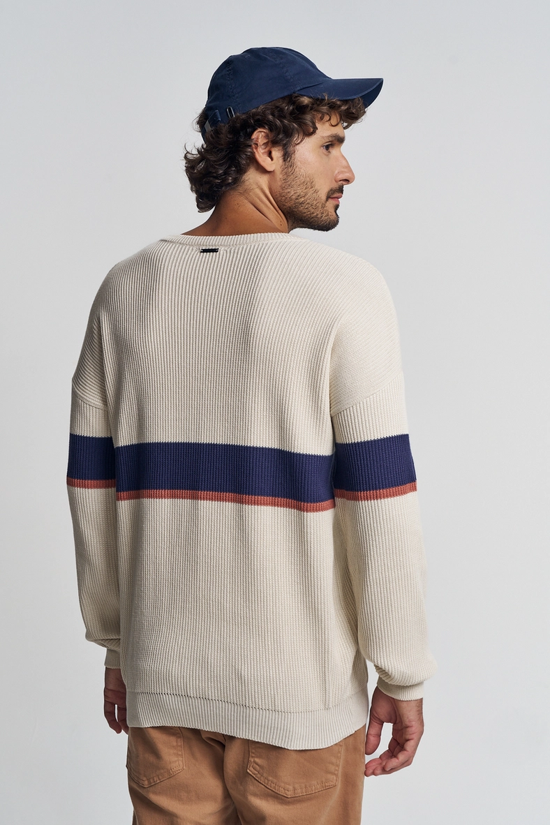 Suéter Masculino Tricô Com Listras - Fleece