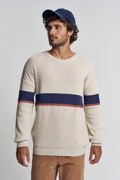 Suéter Masculino Tricô Com Listras - Fleece