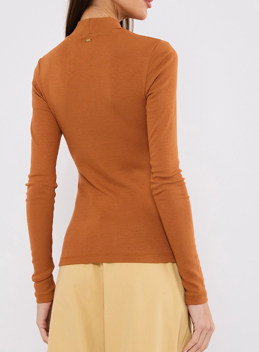 Blusa Slim Manga Longa Bege 4