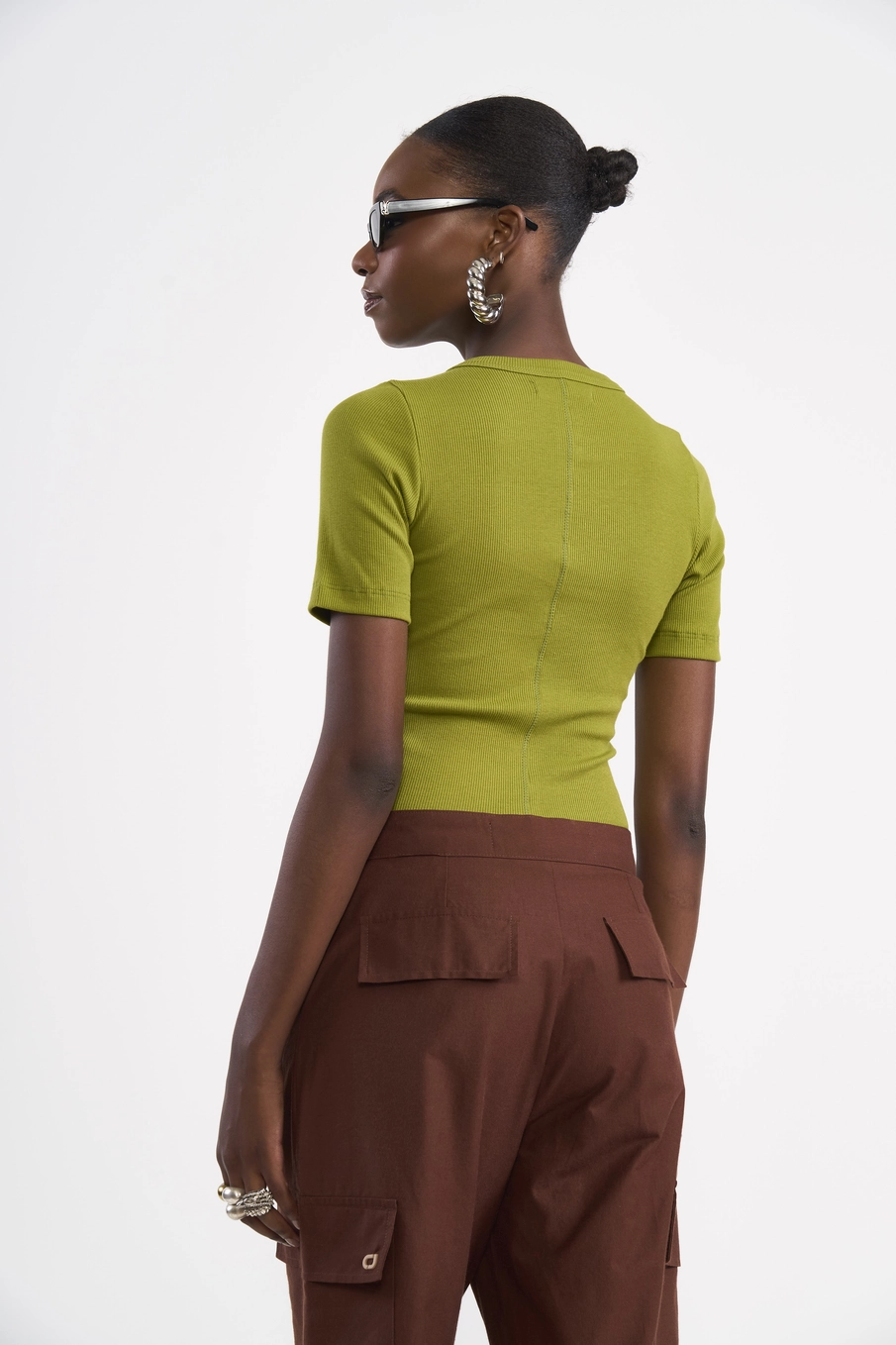 Blusa Manga Curta Canelada Verde