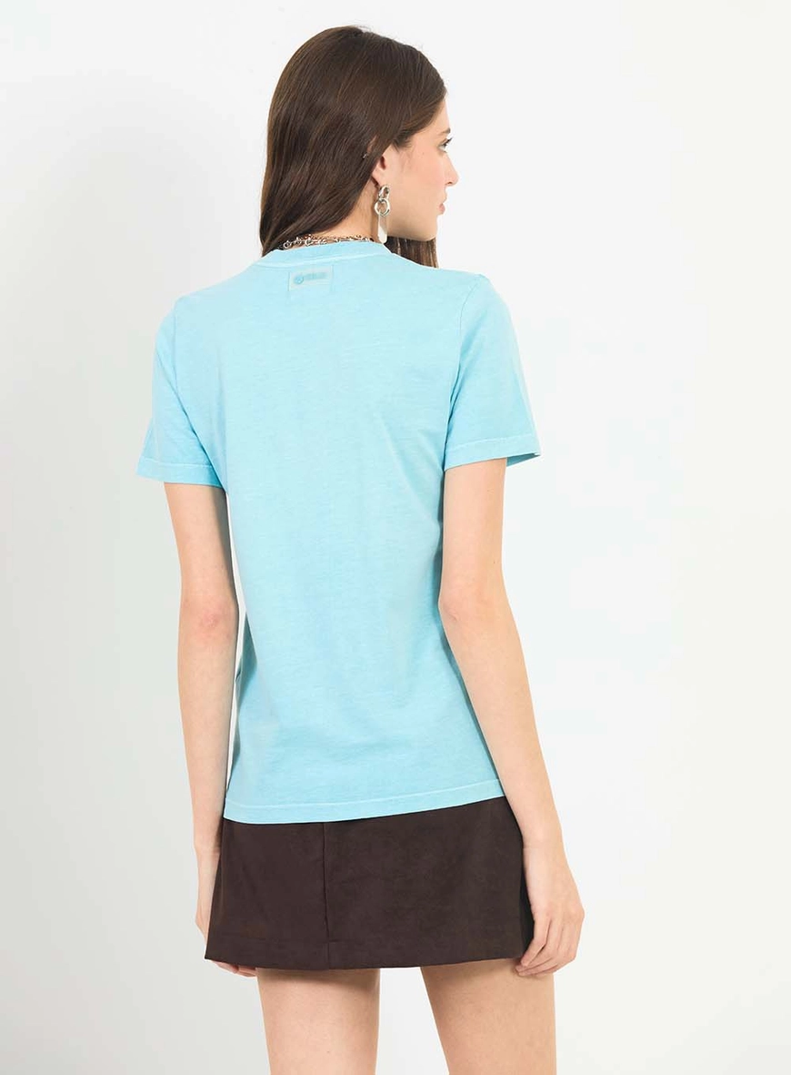 Camiseta Regular Estampada Com Aplicação Azul 2