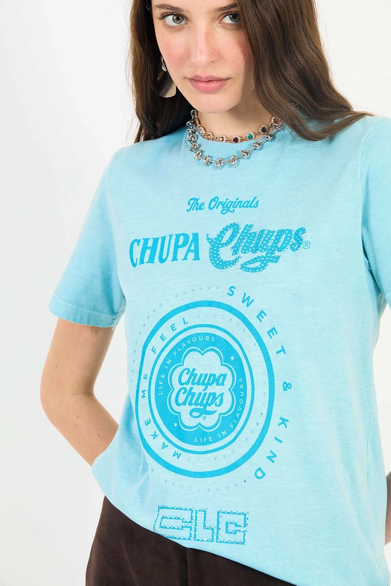 Camiseta Regular Estampada Com Aplicação Azul 3