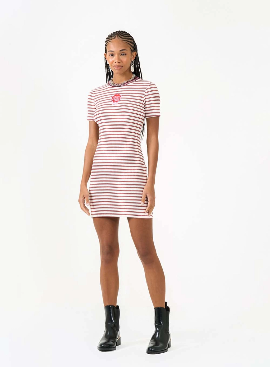 Vestido Curto Slim Canelado Com Listras Estampados 4