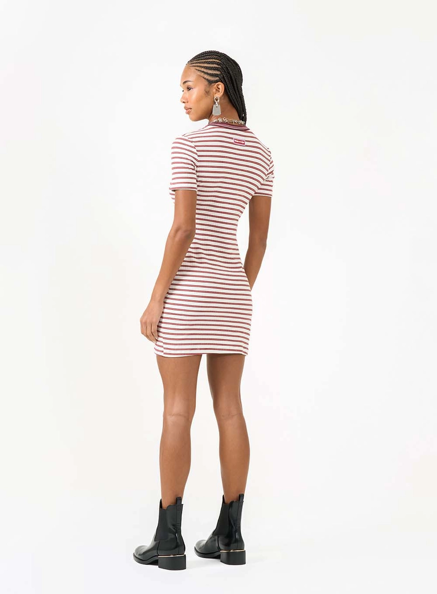 Vestido Curto Slim Canelado Com Listras Estampados 5