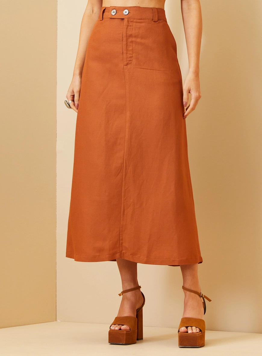 Saia Midi Com Fenda Discreta - Alfaiataria Marrom 2