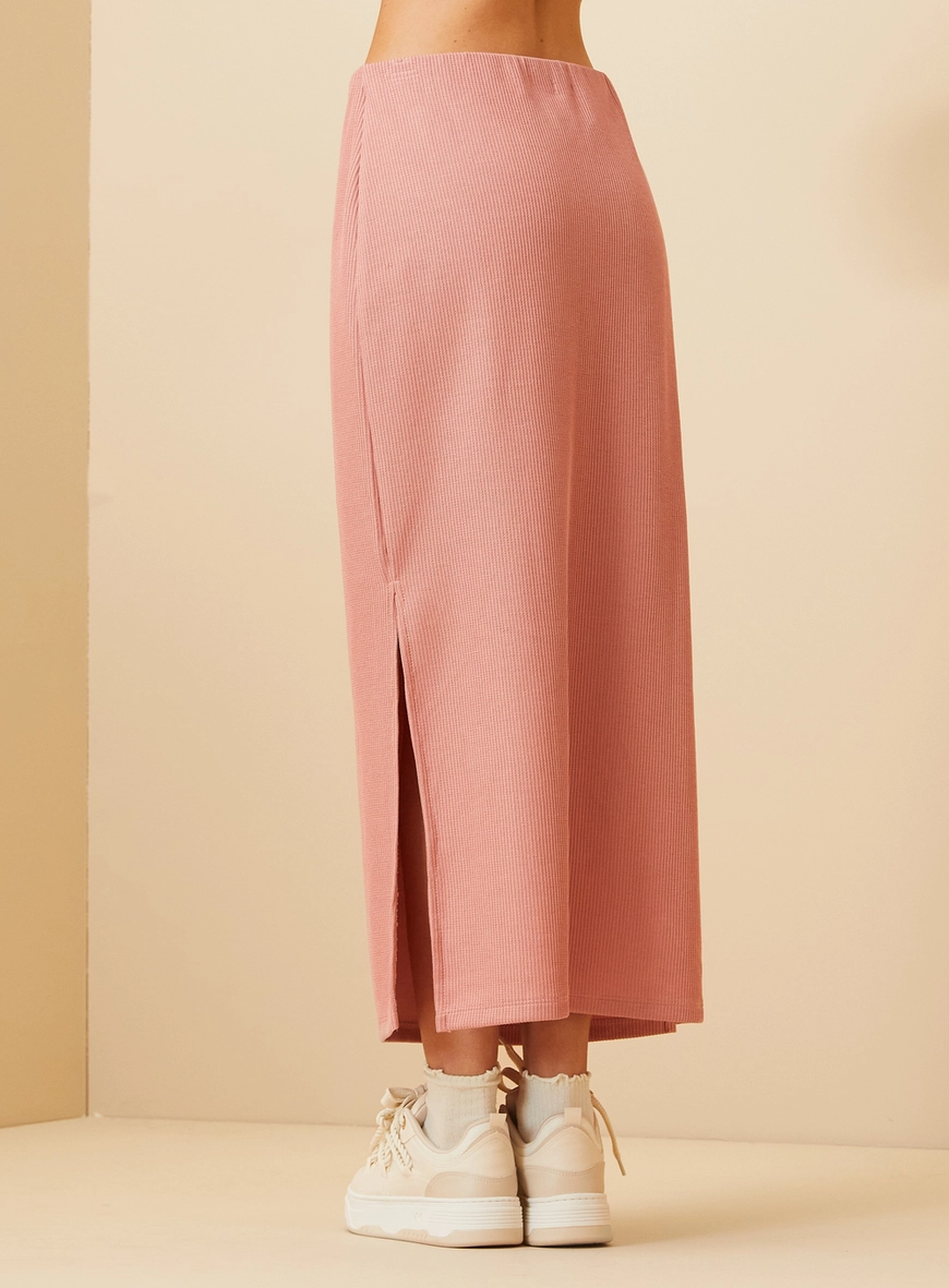 Saia Midi Texturizada Com Fenda Lateral - Comfort Rosa 4