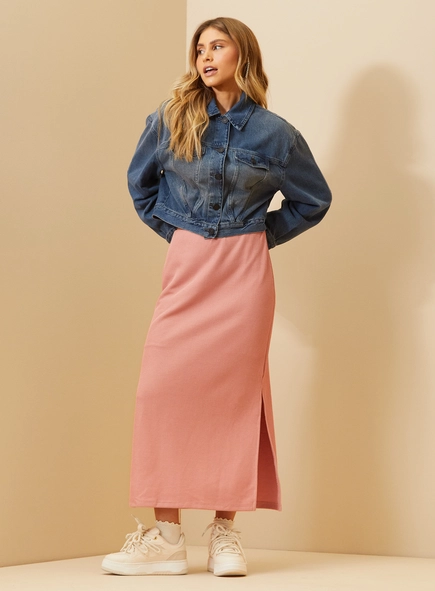 Saia Midi Texturizada Com Fenda Lateral - Comfort