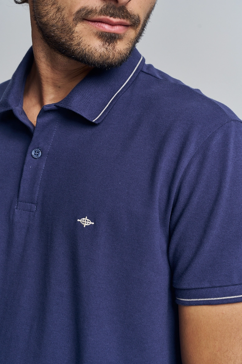 Polo Masculina Com Detalhes Contrastantes - New Azul 3