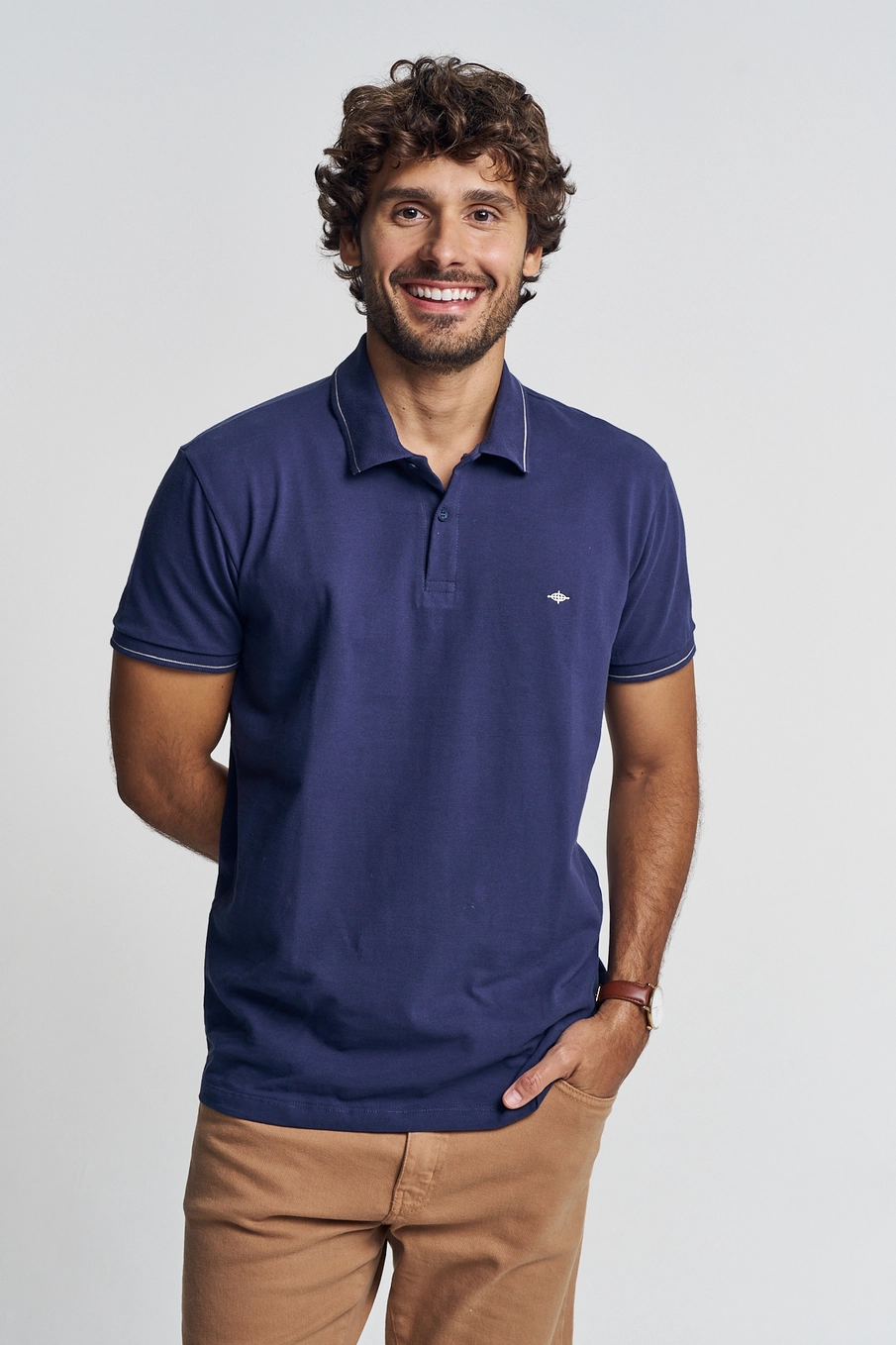 Polo Masculina Com Detalhes Contrastantes - New Azul 2