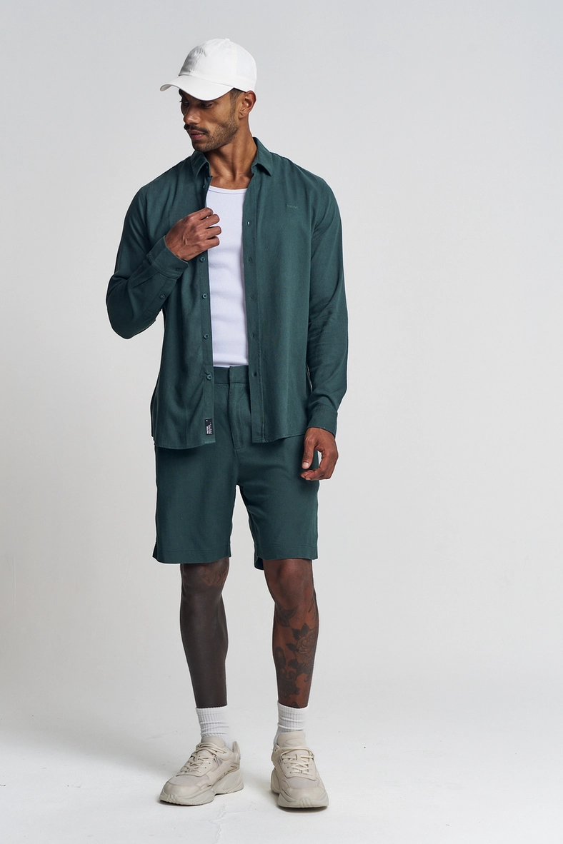 Camisa Masculina Com Linho - Casual Verde 4