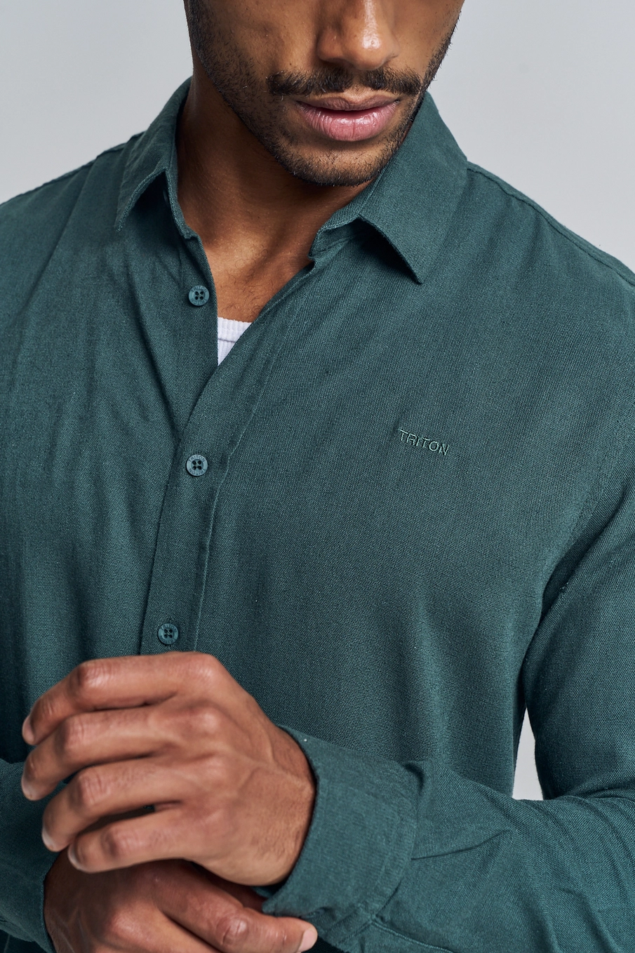 Camisa Masculina Com Linho - Casual Verde 3