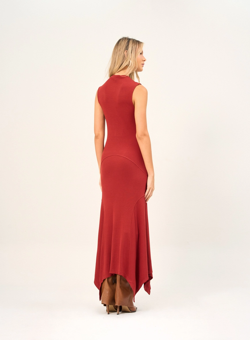 Vestido Longo Com Gola Alta Vermelho 2