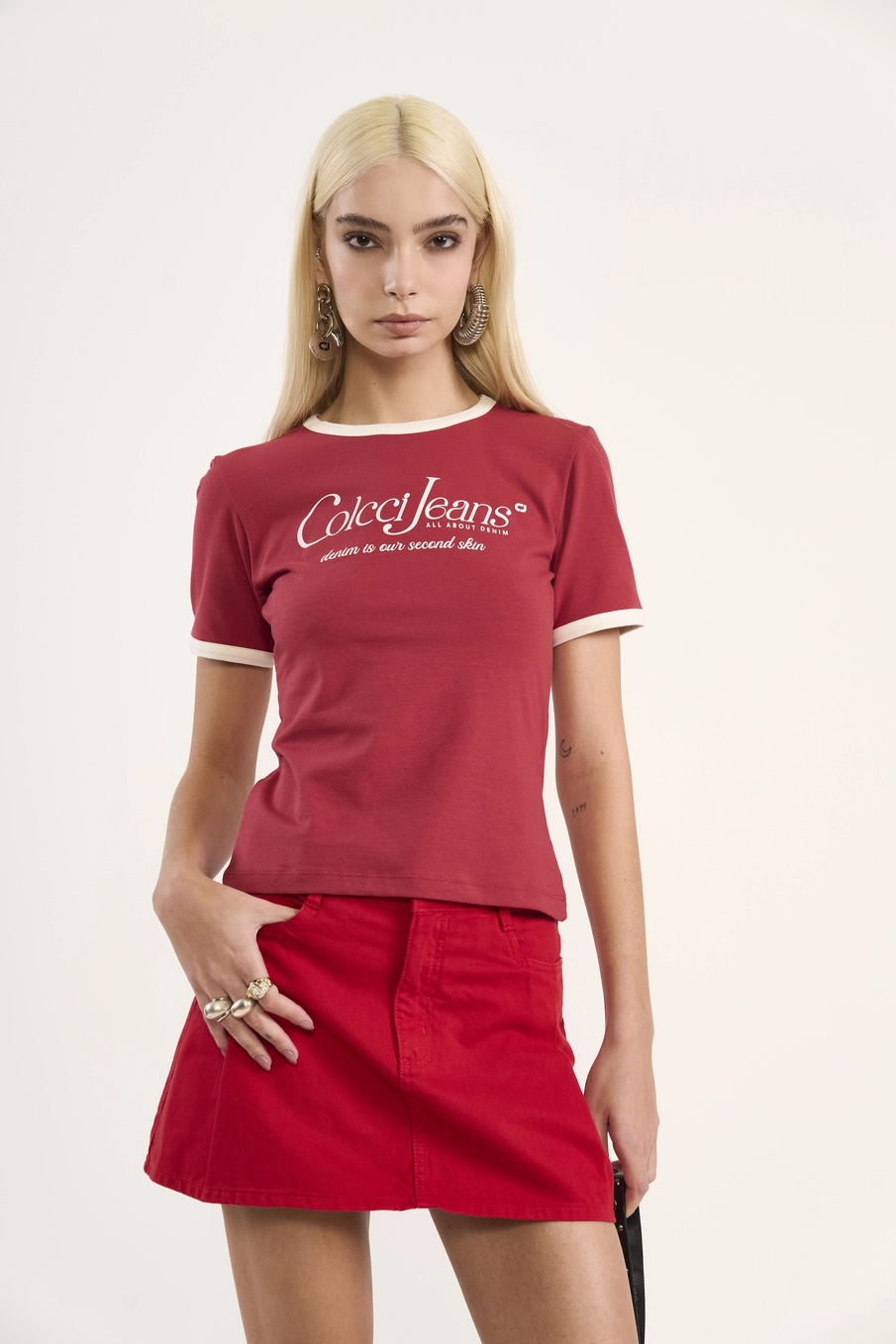 Camiseta Slim Ringer Logomania Vermelho